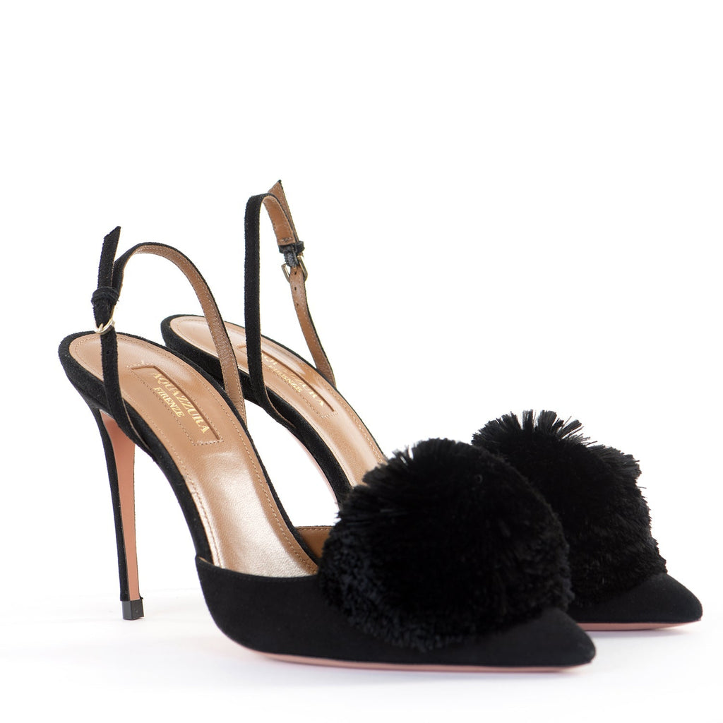 Suede Powder Puff Sling Backs