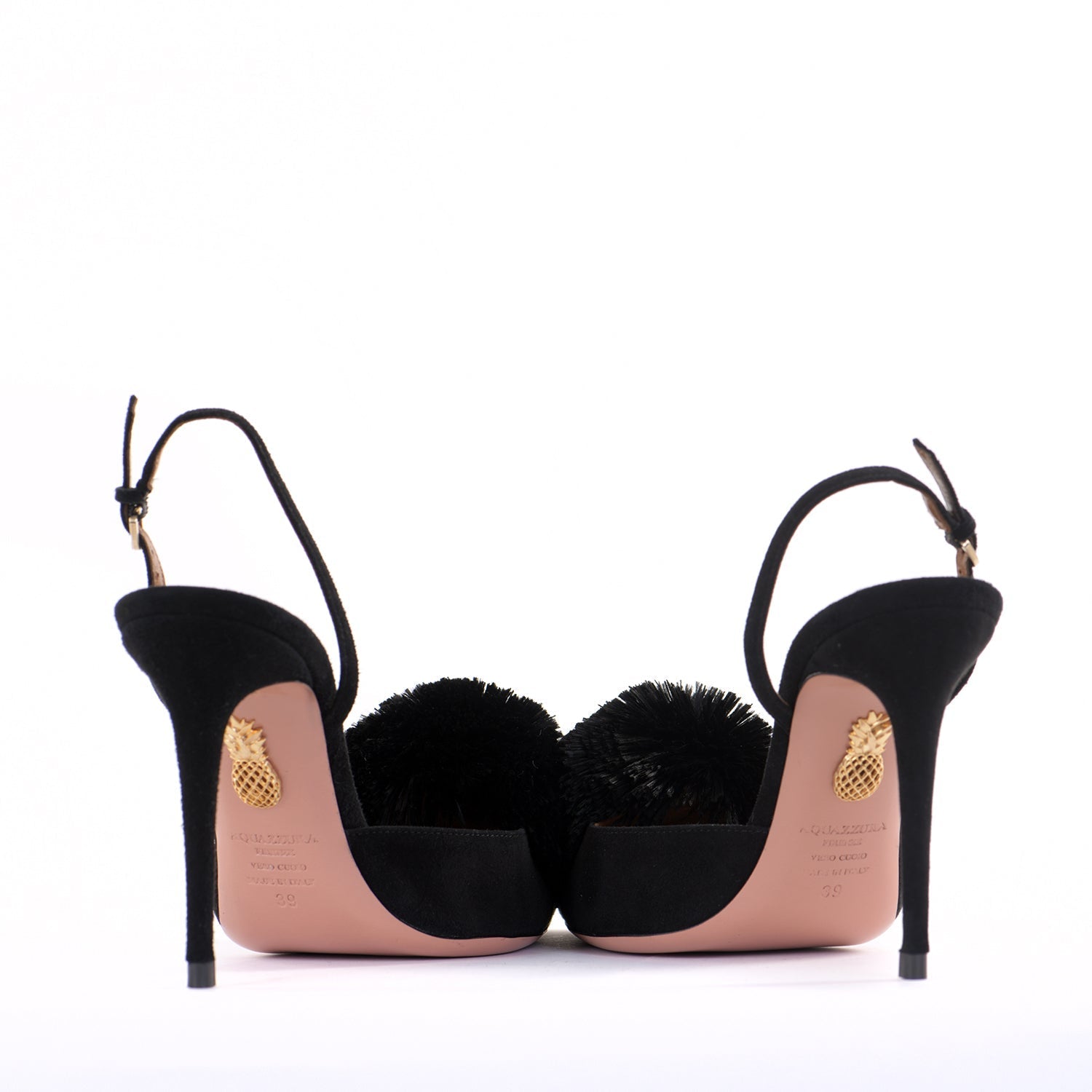 Suede Powder Puff Sling Backs