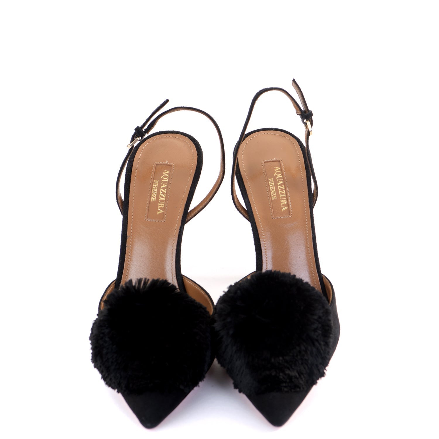 Suede Powder Puff Sling Backs
