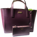 KATE SPADE NEW YORK Deep Purple Plum Putnam Drive Small Nelle Leather Tote Bag and Deep Plum Purple Braylon Putnam Drive Wallet