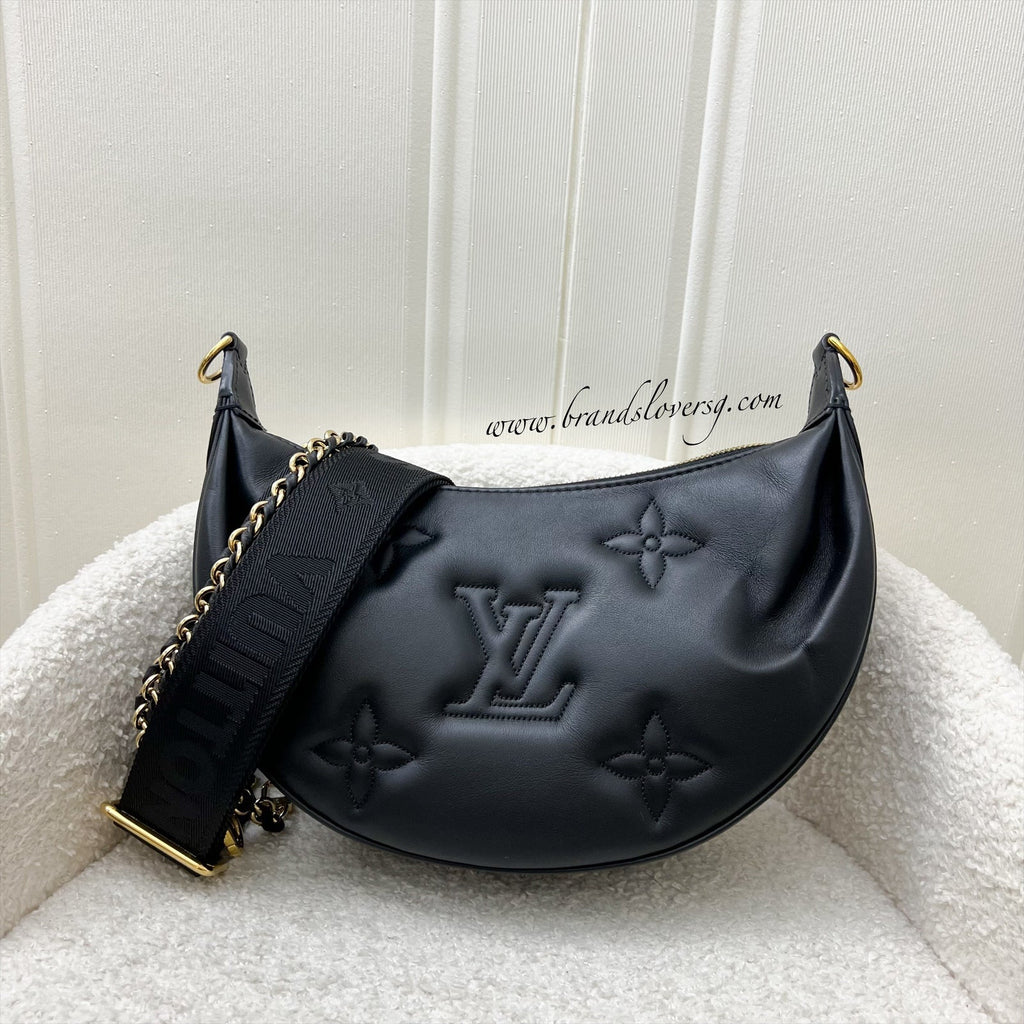 LV Over The Moon Bag in Black Bubblegram Calfskin and GHW with Canvas Strap and Chain Strap