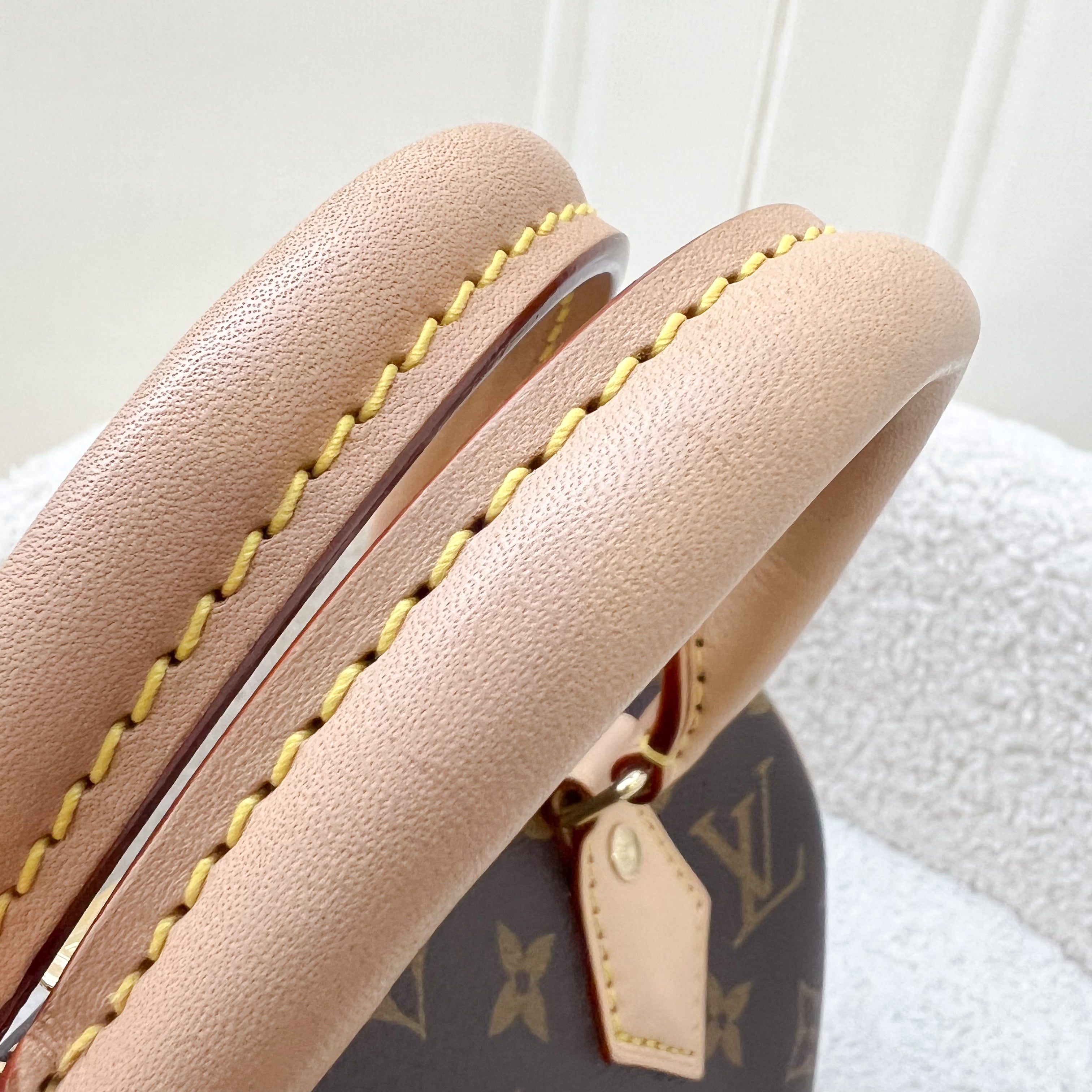LV Speedy Bandouliere 20 in Monogram Canvas and Pink / Orange Patterned Strap