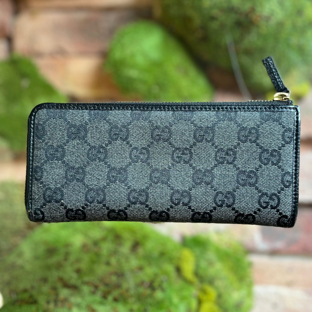 GUCCI GG Monogram Denim Zip Around Wallet