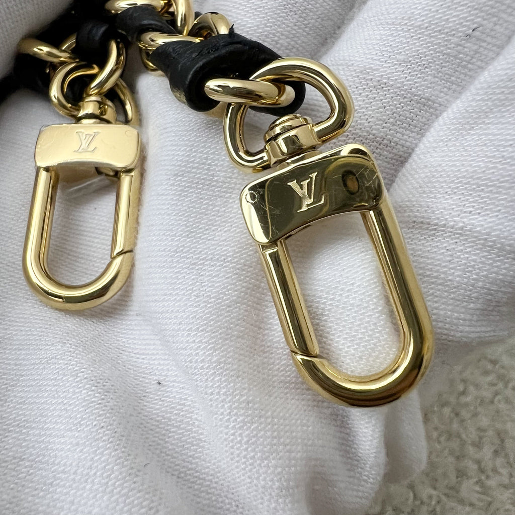 LV Over The Moon Bag in Black Bubblegram Calfskin and GHW with Canvas Strap and Chain Strap