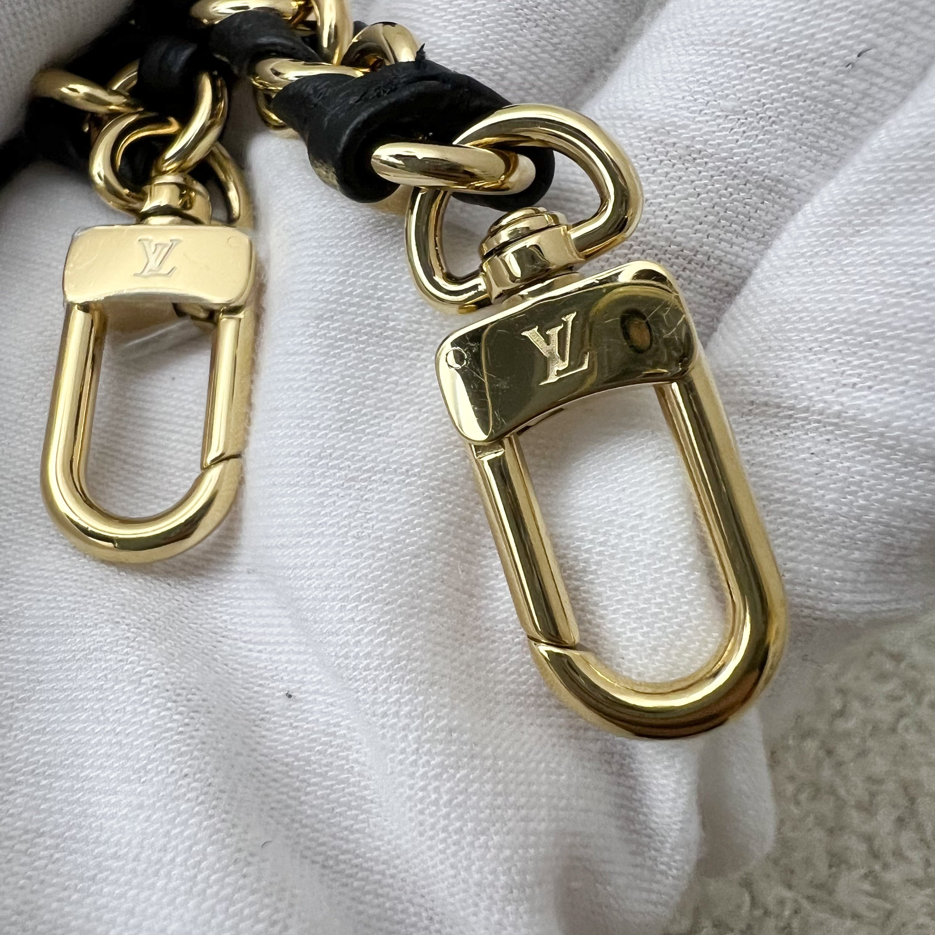 LV Over The Moon Bag in Black Bubblegram Calfskin and GHW with Canvas Strap and Chain Strap