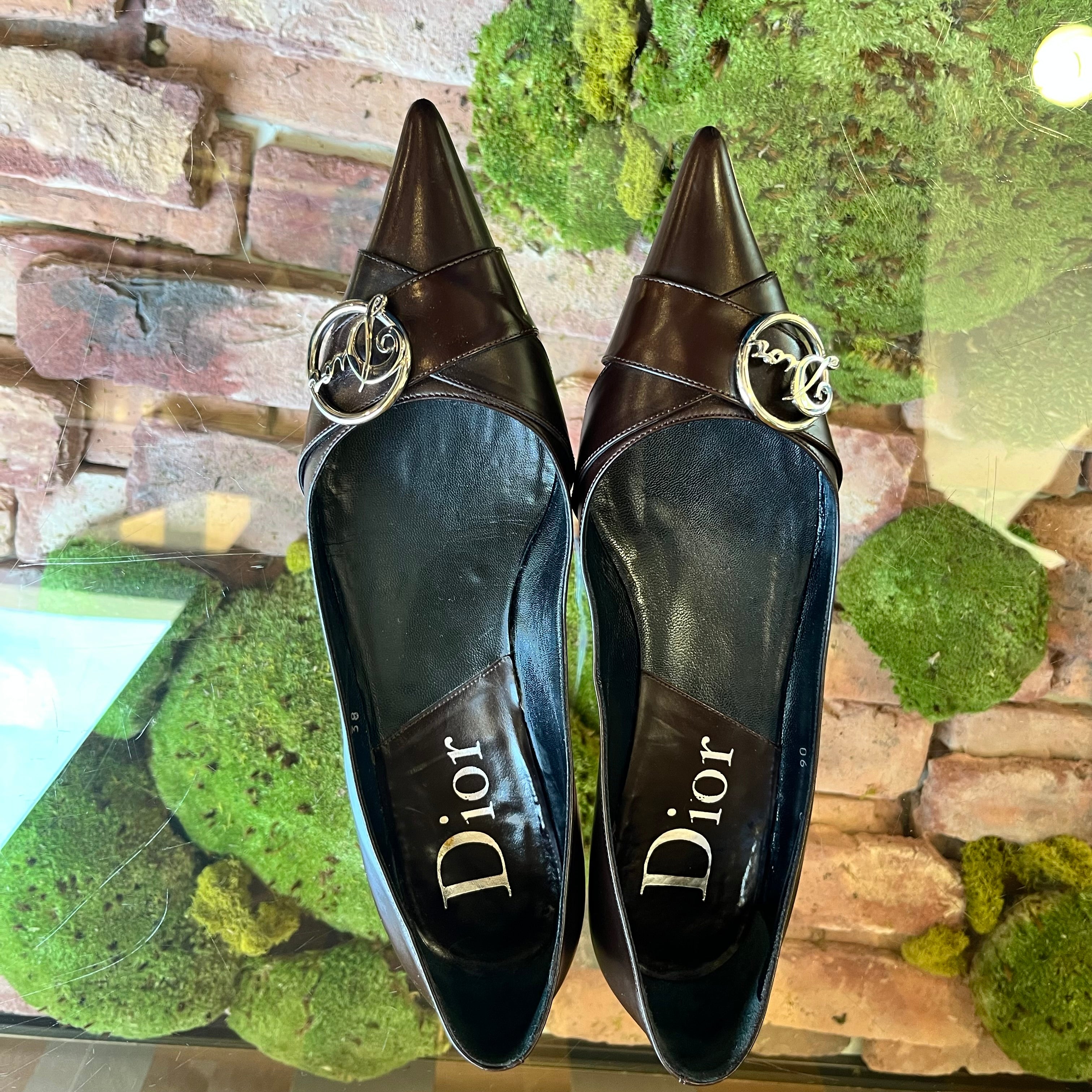 CHRISTIAN DIOR Leather Vintage Pointed Toe Flats SZ38(8US)
