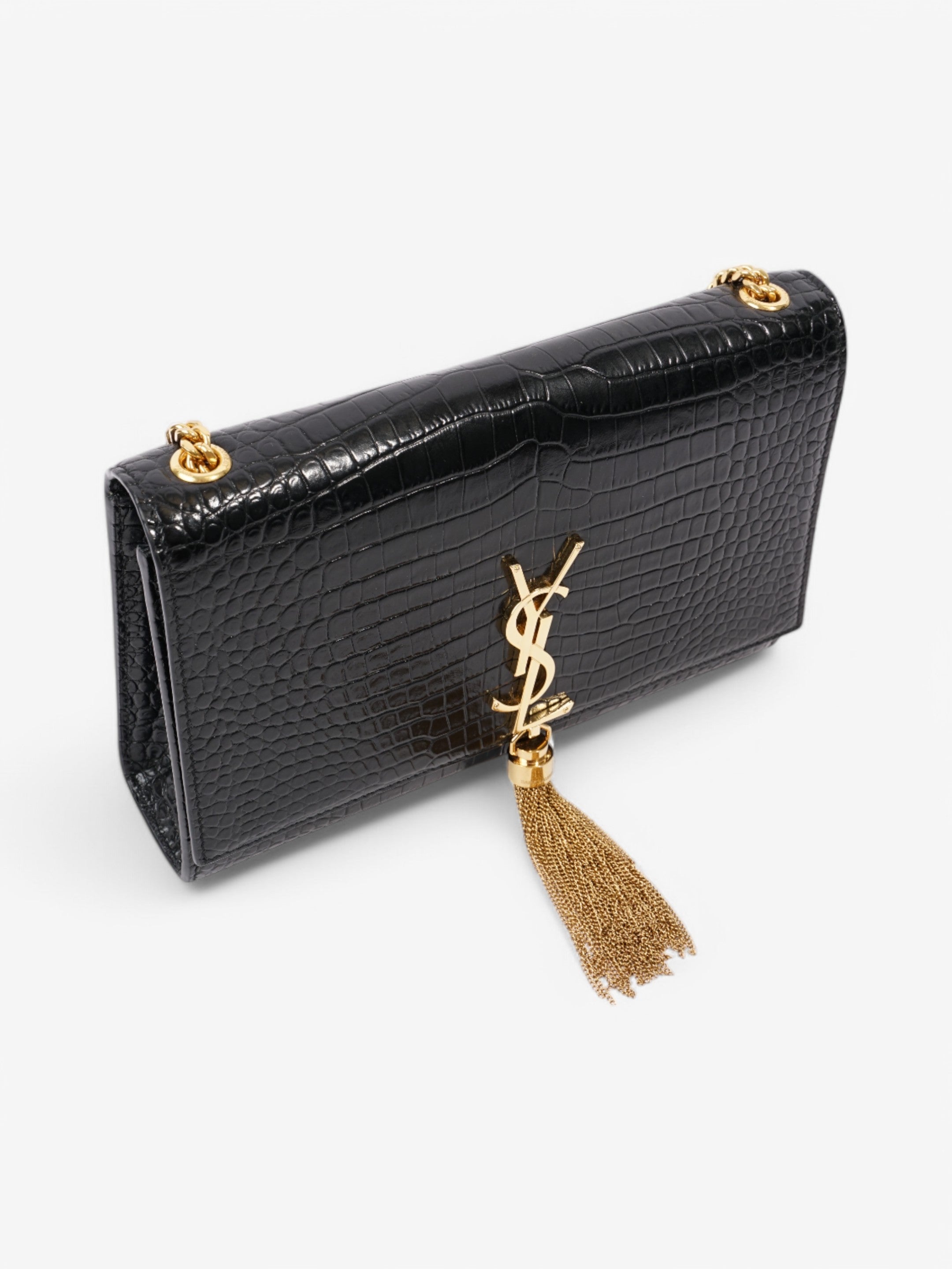 Saint Laurent Kate Tassel Black Embossed Leather Medium