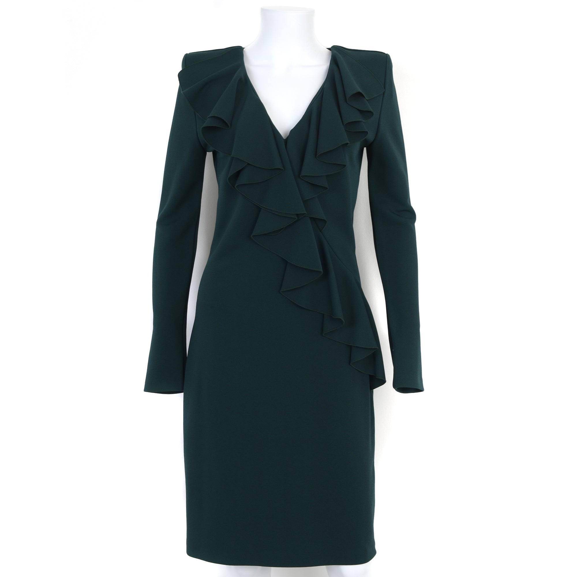 Green Long Sleeve Ruffle Dress
