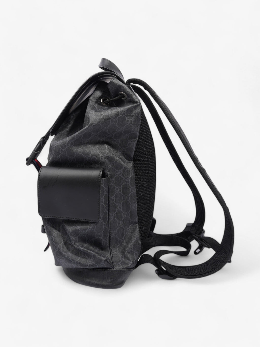 Gucci Gucci Leather Backpack GG Supreme / Black / Red Canvas