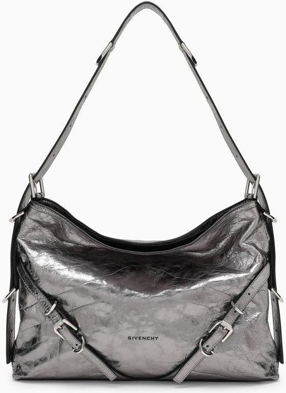 MEDIUM VOYOU BAG IN SILVER LAMINATED LEATHER