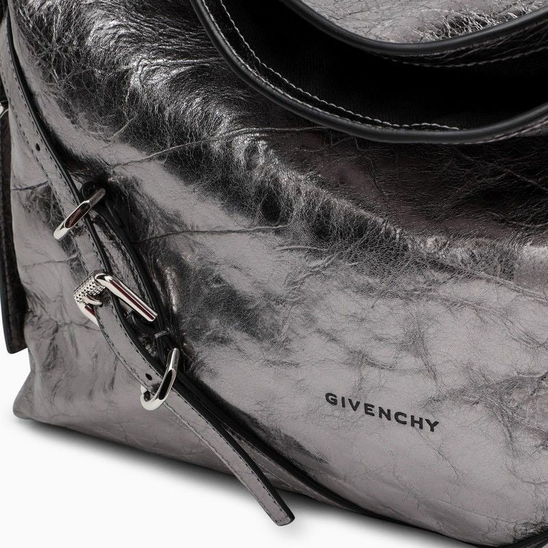 MEDIUM VOYOU BAG IN SILVER LAMINATED LEATHER