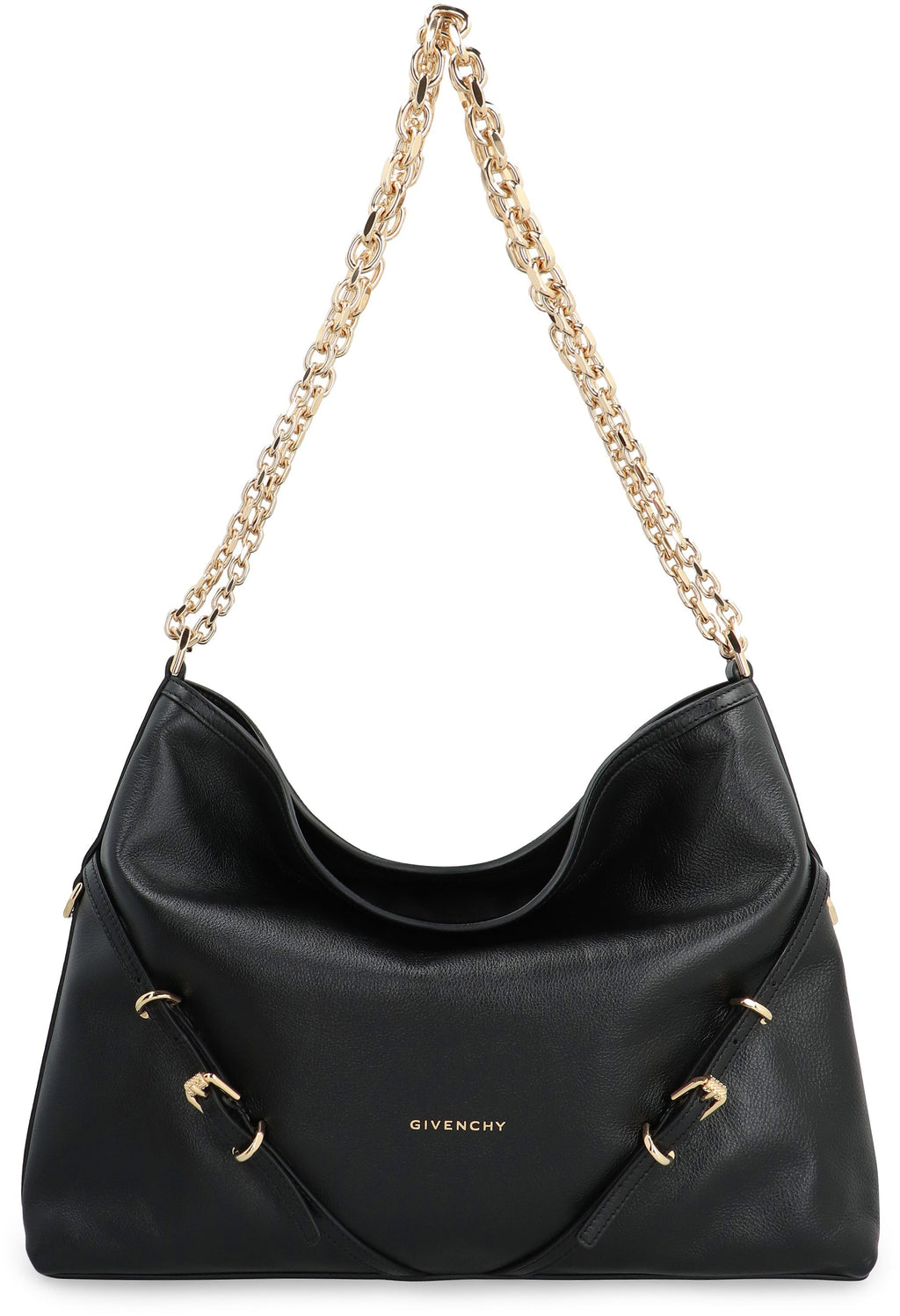 BLACK VOYOU M BAG GOLD LOGO CHAIN