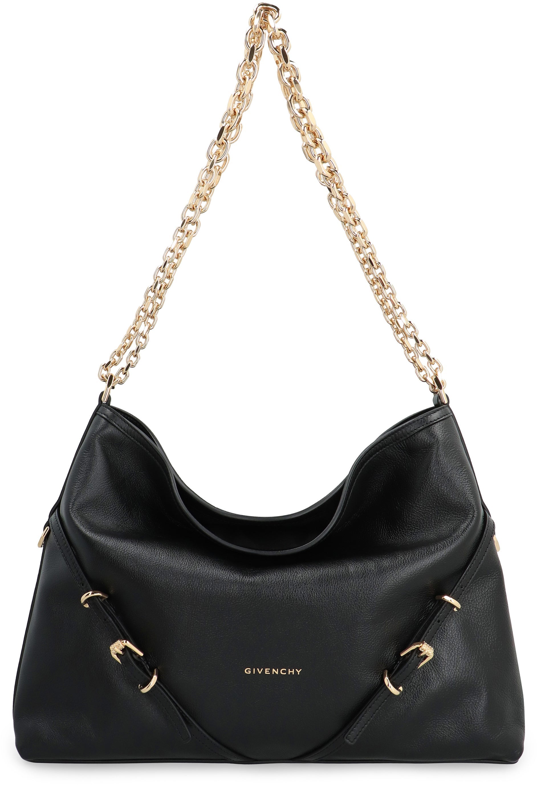 BLACK VOYOU M BAG GOLD LOGO CHAIN