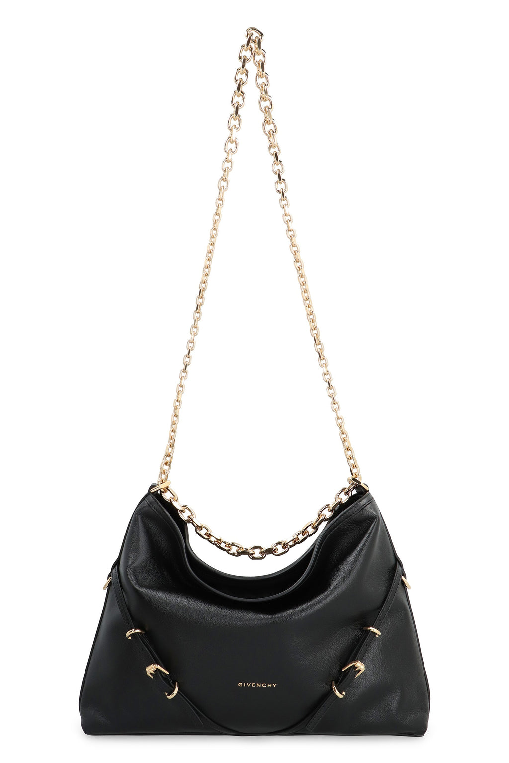 BLACK VOYOU M BAG GOLD LOGO CHAIN