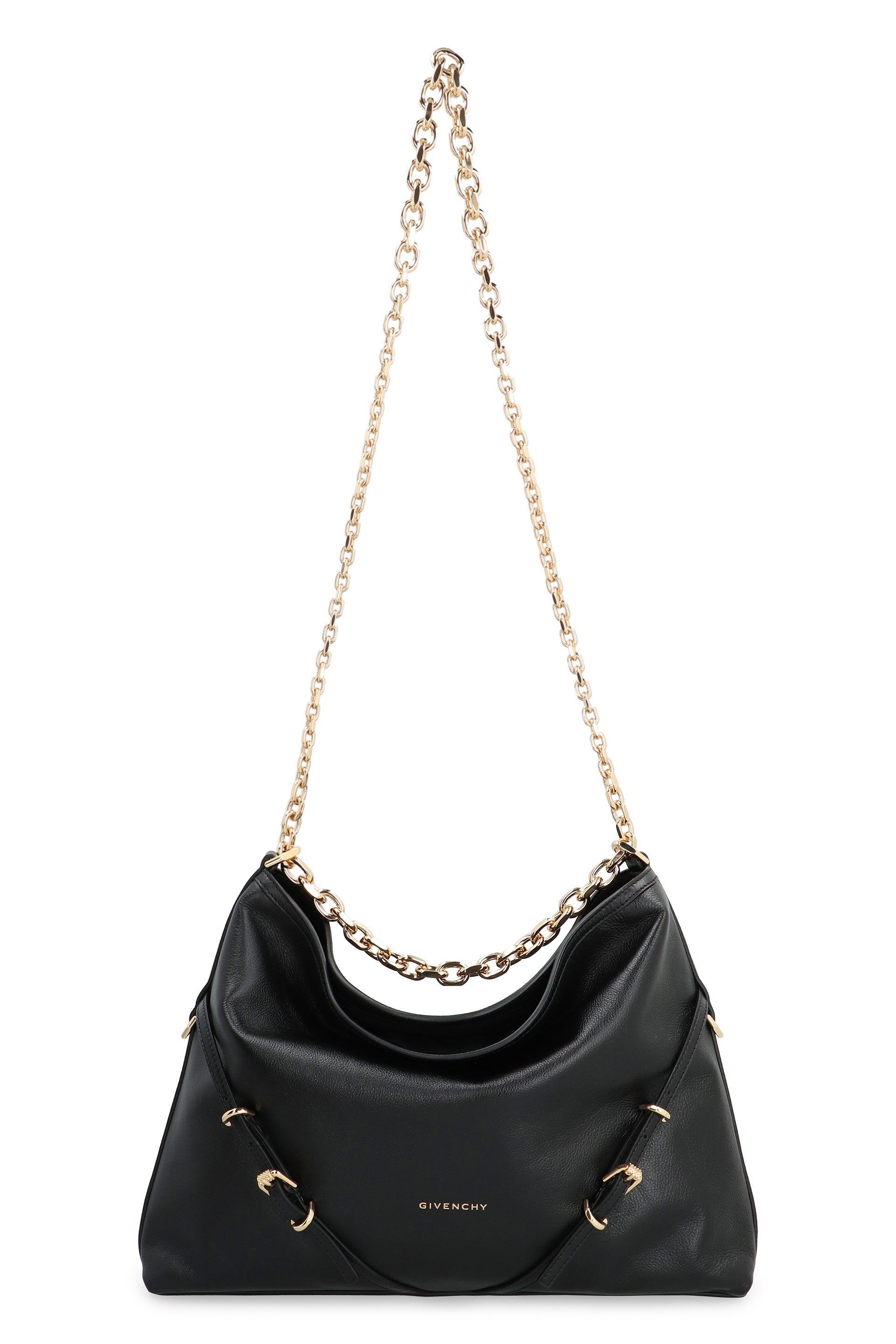 BLACK VOYOU M BAG GOLD LOGO CHAIN
