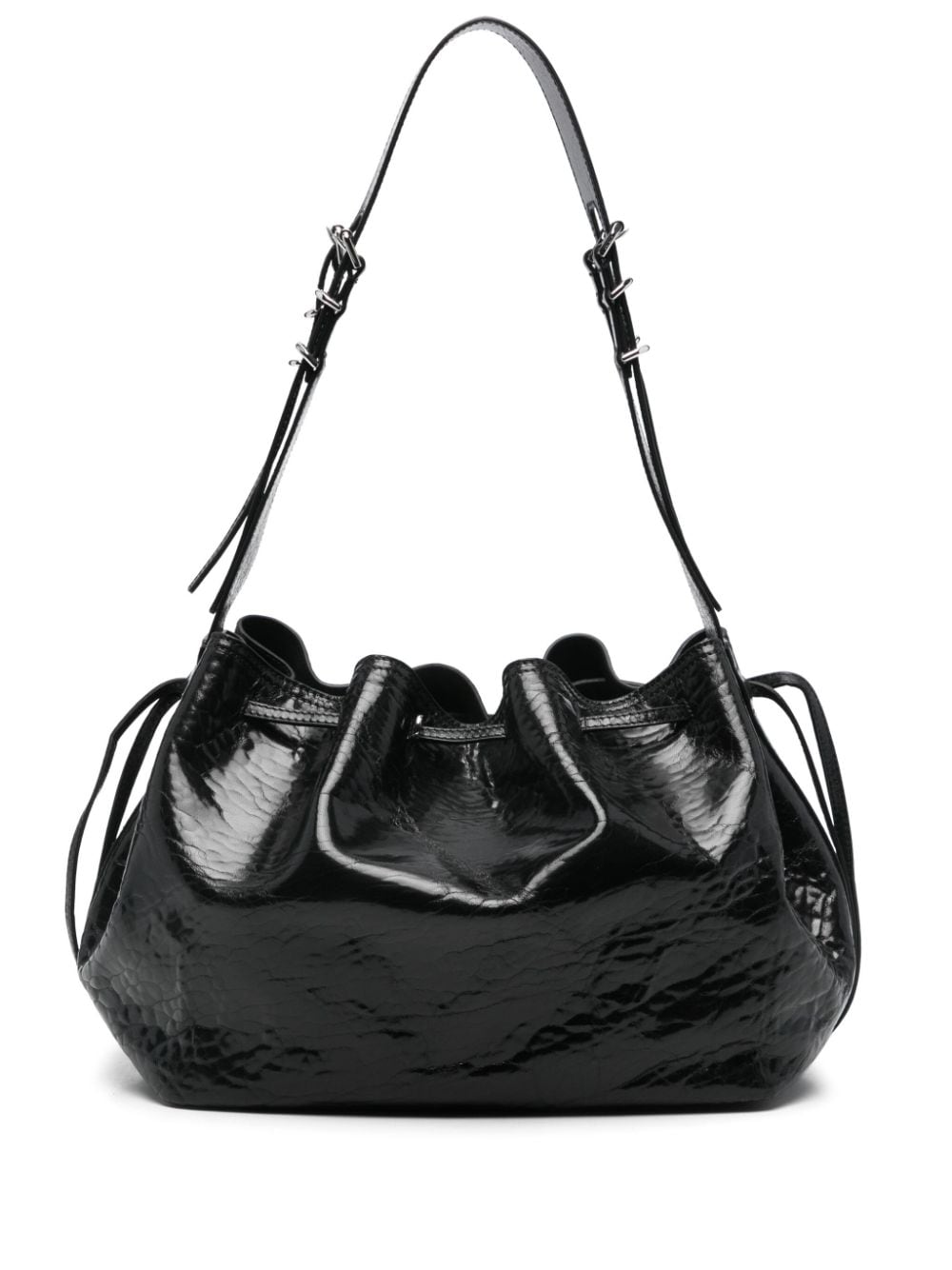 PUMPKIN MEDIUM BAG IN BLACK CRACKED PATENT LEATHER