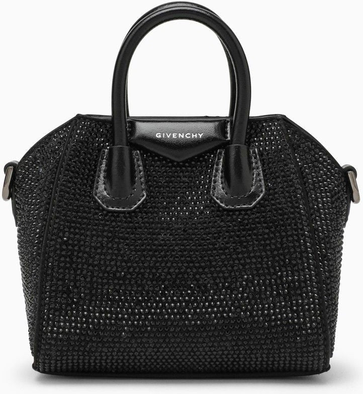 ANTIGONA MICRO BLACK BAG WITH RHINESTONES