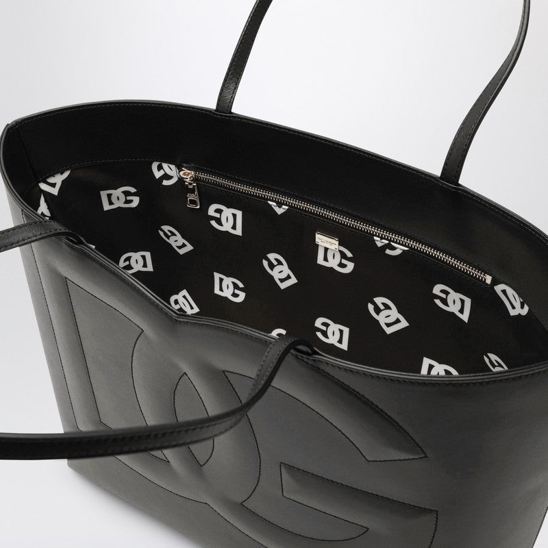 Dolce&Gabbana Dg Logo Black Leather Medium Tote Bag Women