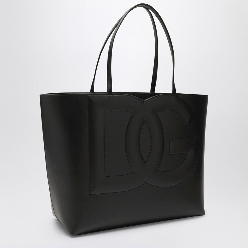 Dolce&Gabbana Dg Logo Black Leather Medium Tote Bag Women