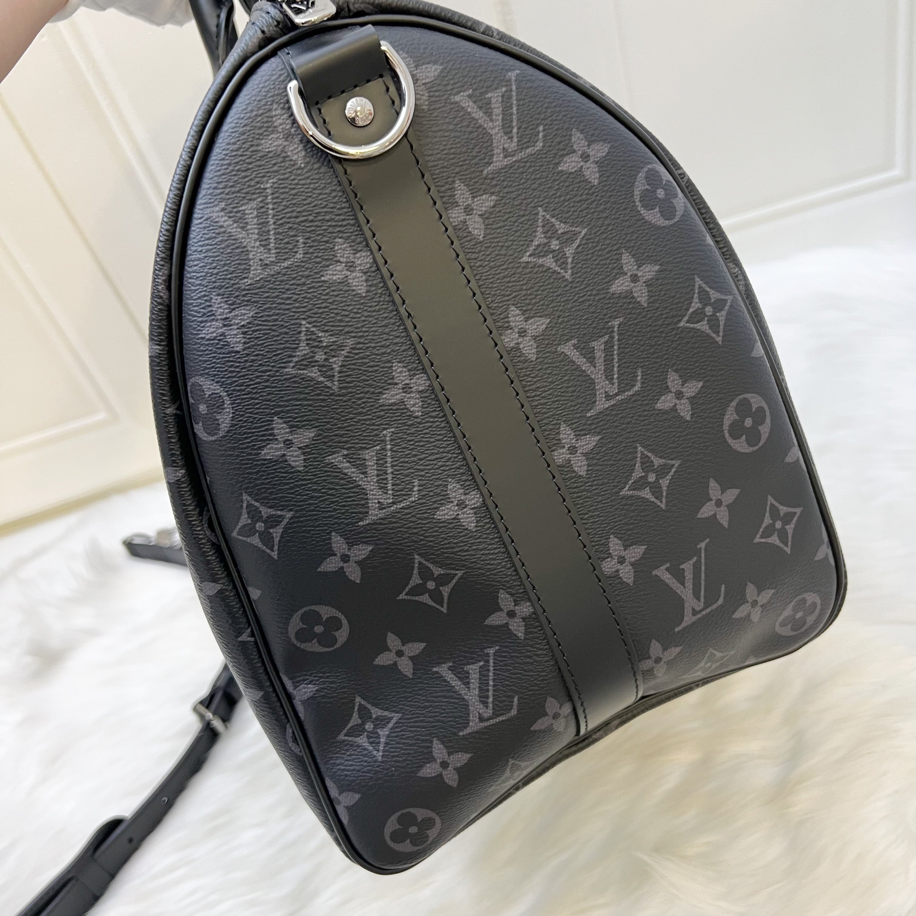 LV Keepall Bandouliere 45 in Monogram Eclipse Canvas and Dark SHW