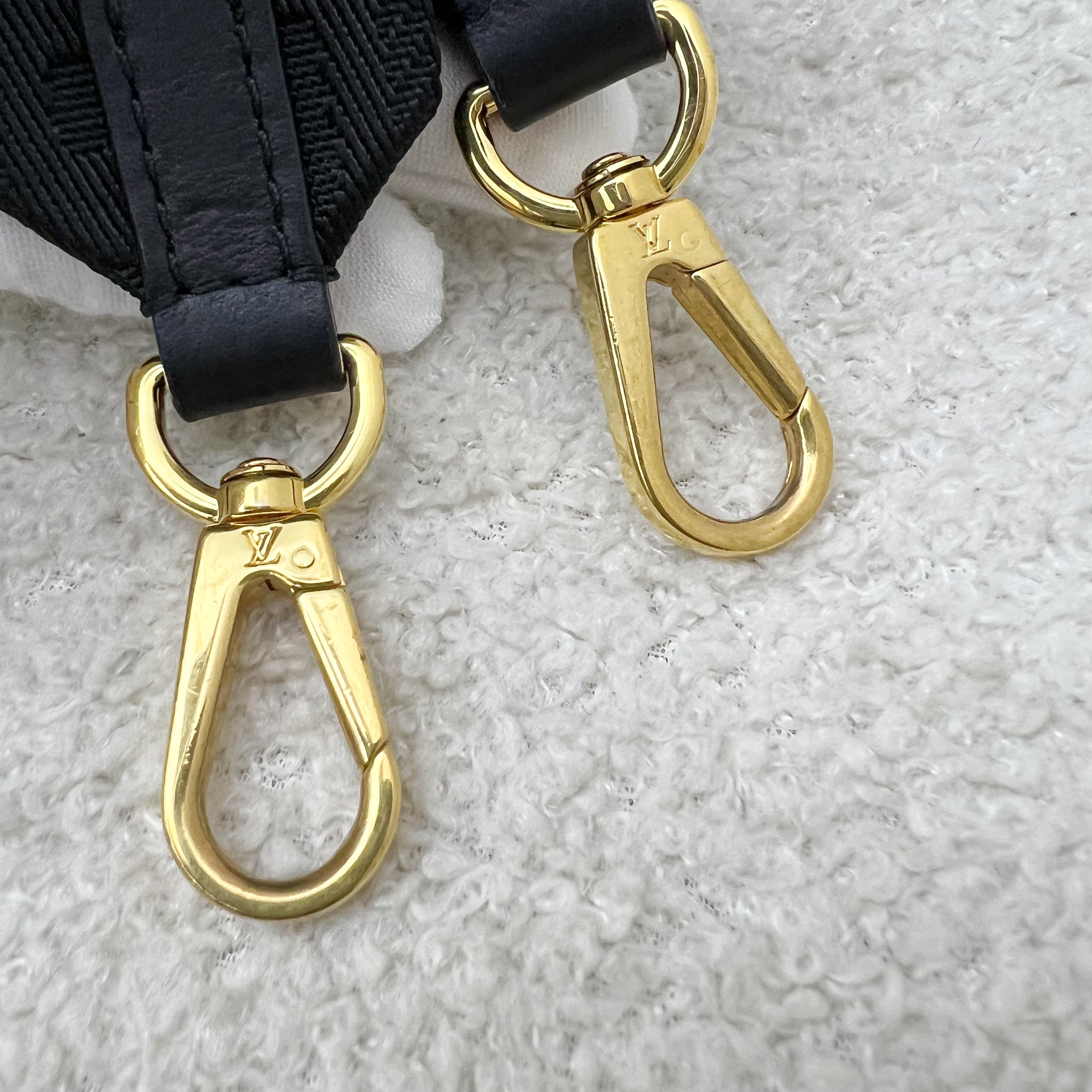 LV Over The Moon Bag in Black Bubblegram Calfskin and GHW with Canvas Strap and Chain Strap