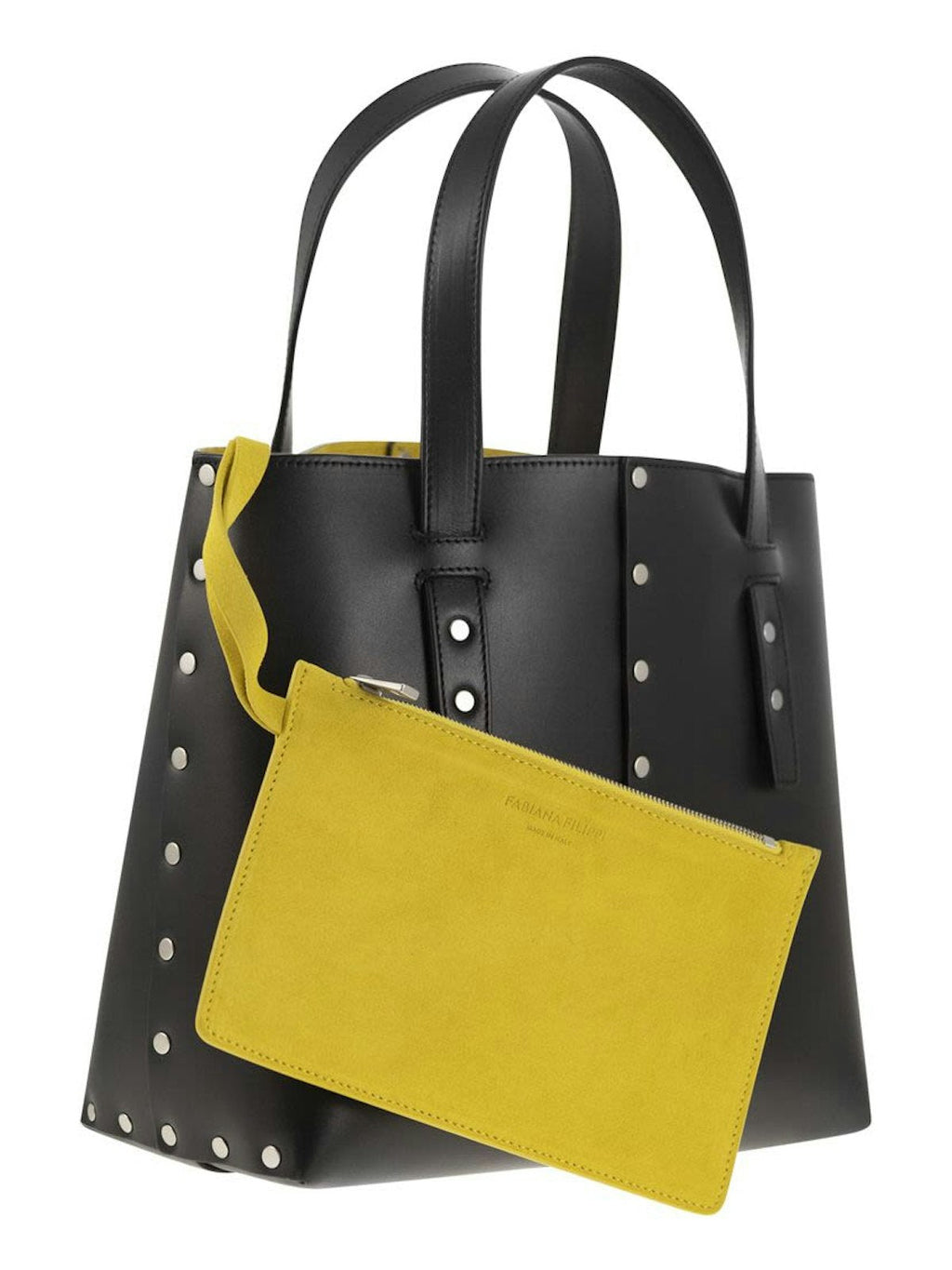LEATHER AND STUDDED TOTE BAG