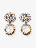 Gucci Crystal Double G Drop Earrings Aged Gold Base Metal