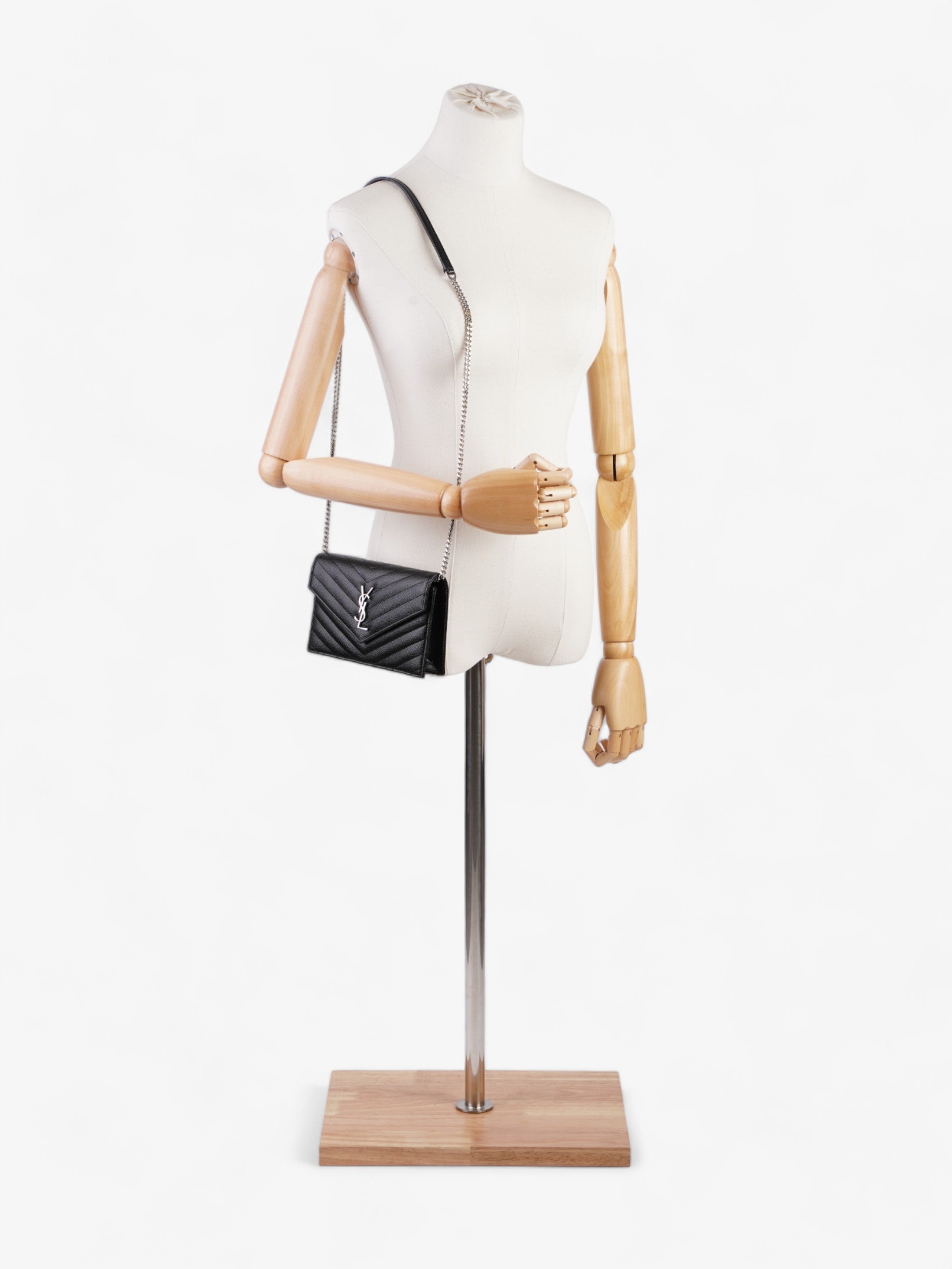 Saint Laurent Cassandre Envelope Black Grained Leather