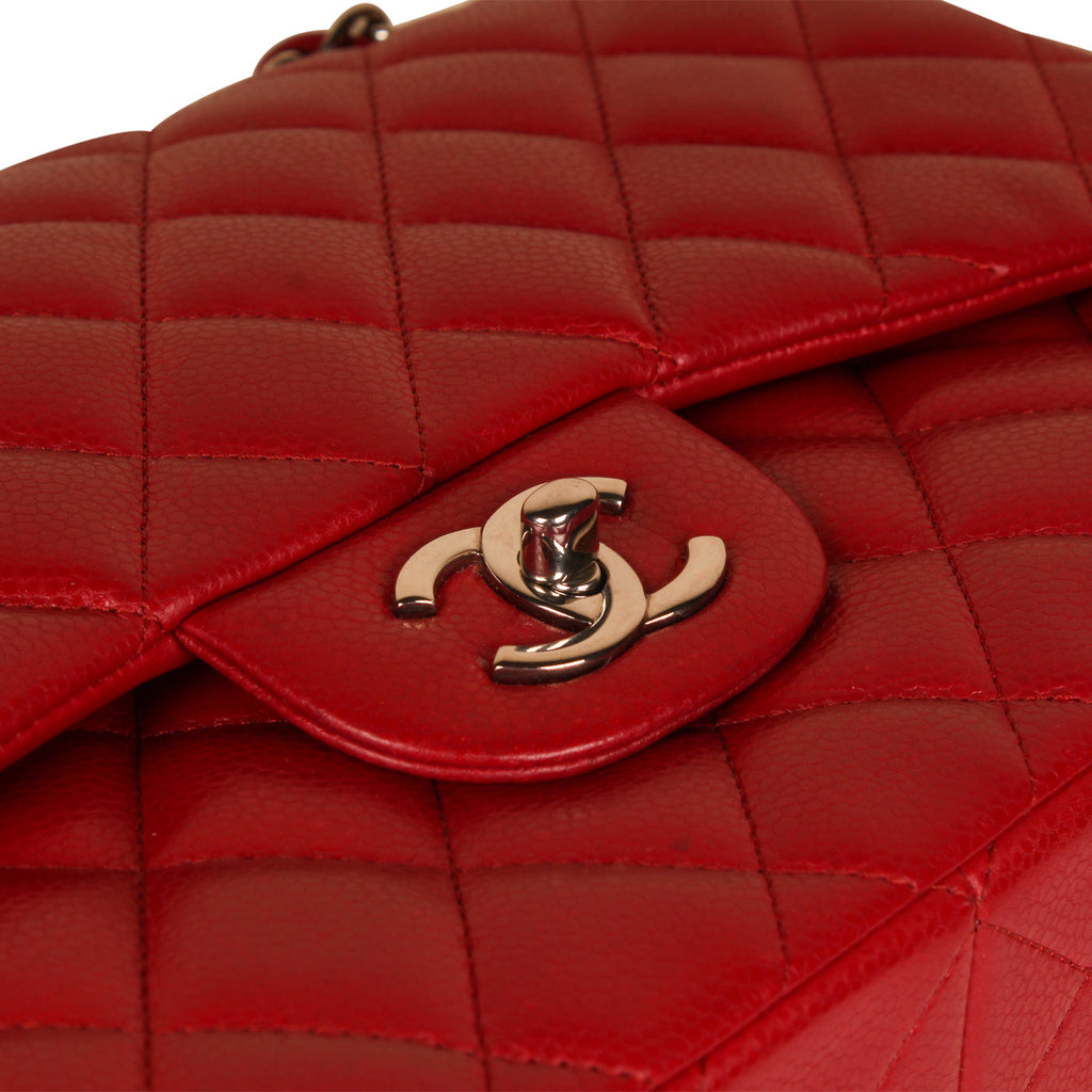 Classic Red Caviar Flap Bag - Jumbo