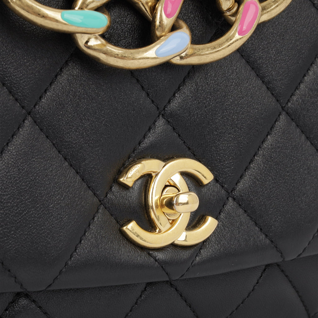 Seasonal Rainbow Chain Flap - Black Goatskin GHW