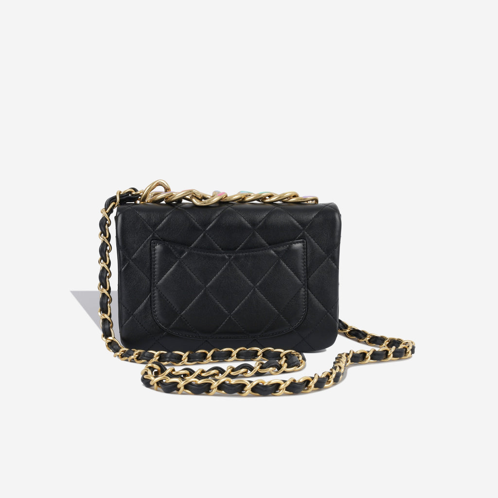 Seasonal Rainbow Chain Flap - Black Goatskin GHW