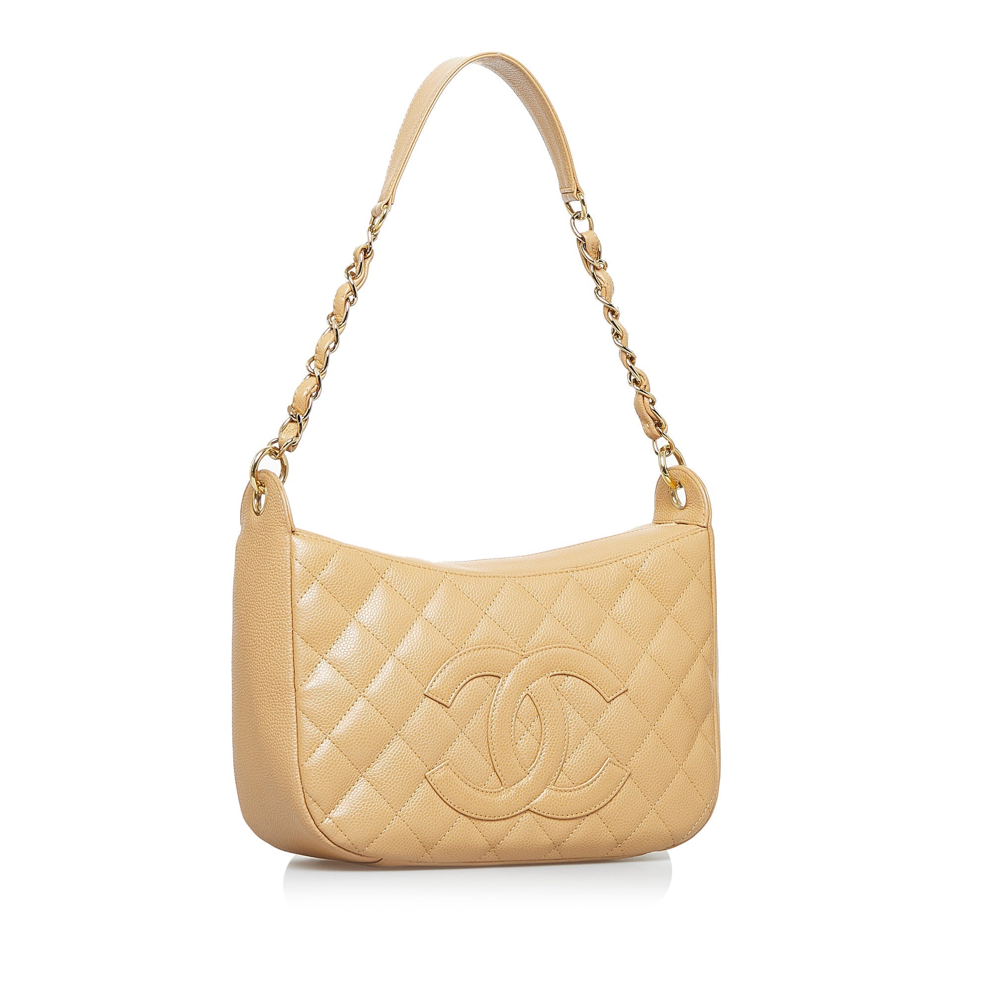 Chanel CC Timeless Shoulder Bag Large Beige Caviar Gold