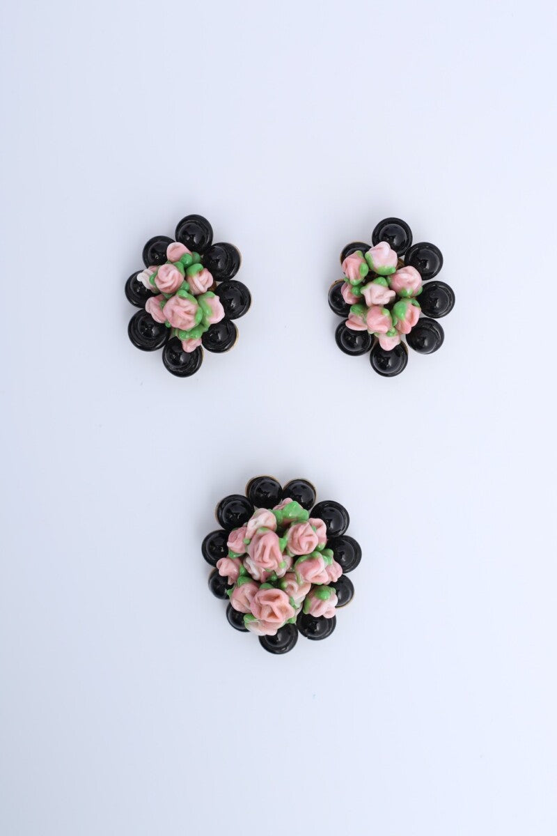 Parure florale en pÃƒÆ’Ã‚Â¢te de verre et mÃƒÆ’Ã‚Â©tal dorÃƒÆ’Ã‚Â©