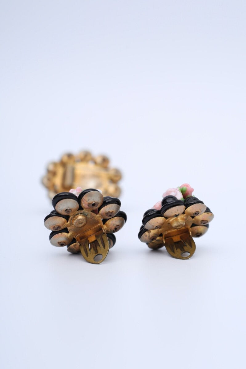 Parure florale en pÃƒÆ’Ã‚Â¢te de verre et mÃƒÆ’Ã‚Â©tal dorÃƒÆ’Ã‚Â©