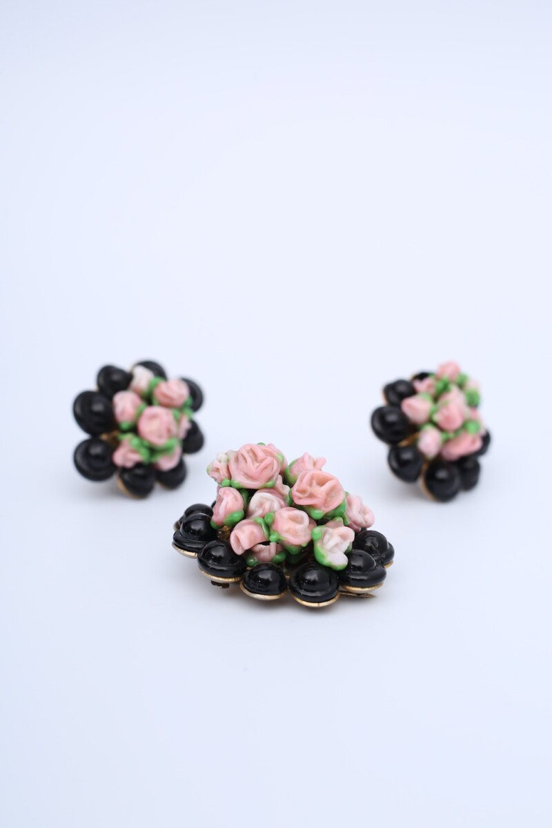 Parure florale en pÃƒÆ’Ã‚Â¢te de verre et mÃƒÆ’Ã‚Â©tal dorÃƒÆ’Ã‚Â©