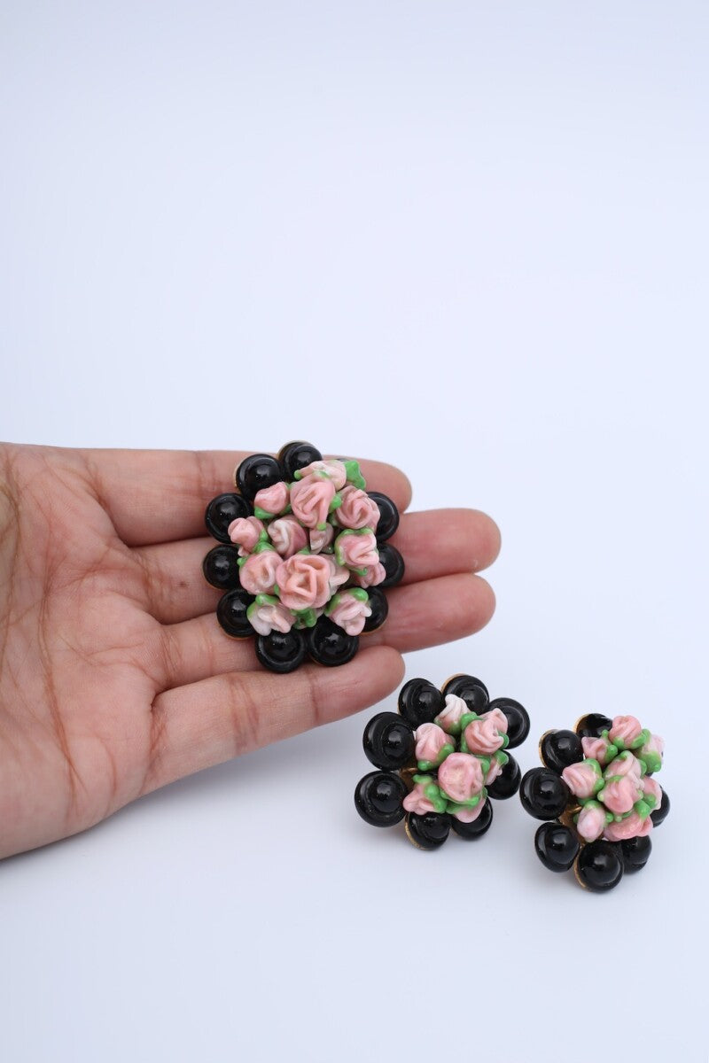 Parure florale en pÃƒÆ’Ã‚Â¢te de verre et mÃƒÆ’Ã‚Â©tal dorÃƒÆ’Ã‚Â©