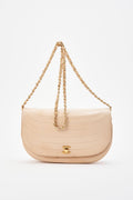 Vintage Chanel Half Moon Cream Leather Flap Bag With 24K Gold Plated Hardware