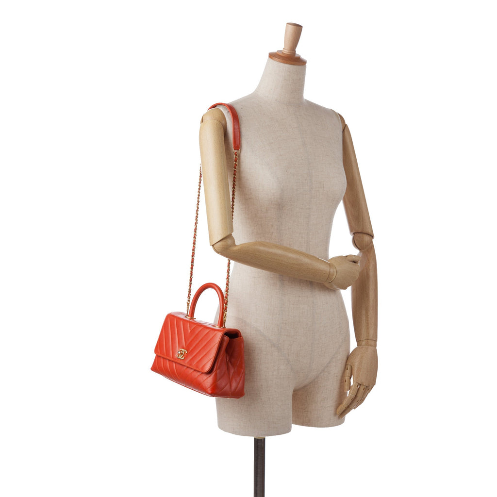 Chanel Small Lambskin Chevron Coco Top Handle Bag