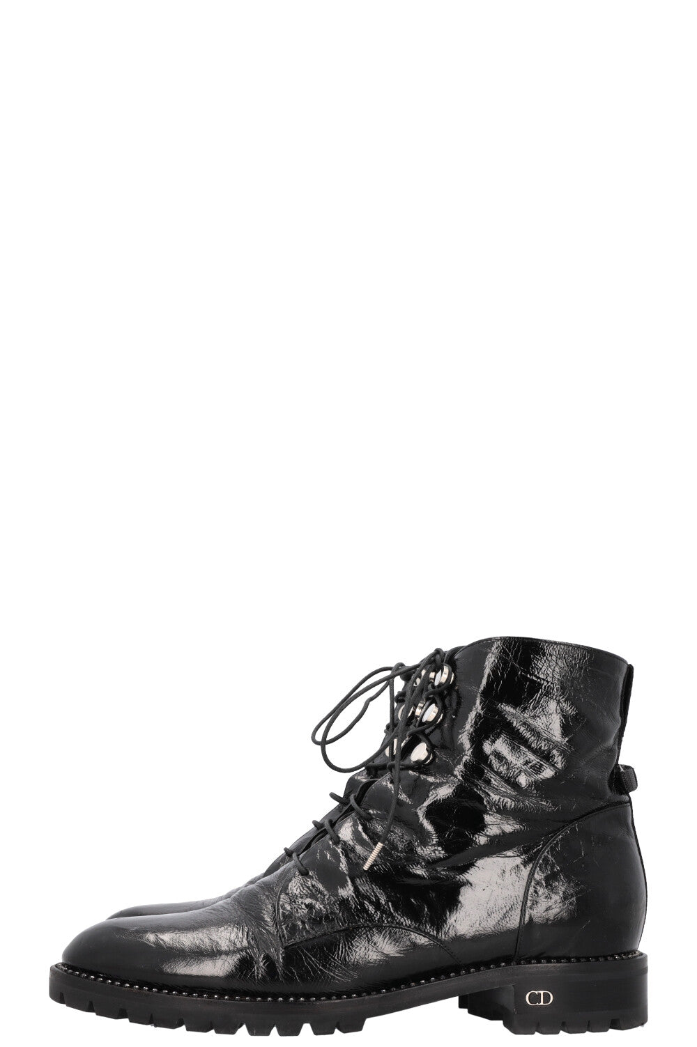 CHRISTIAN DIOR Rebelle Boots Black Crinkled Patent Leather