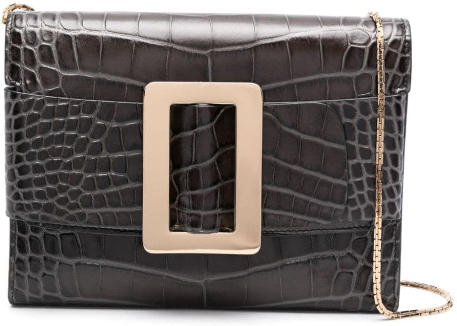 BUCKLE TRAVEL CASE CROCO EMBOSSED LEATHER CLUTCH BAG