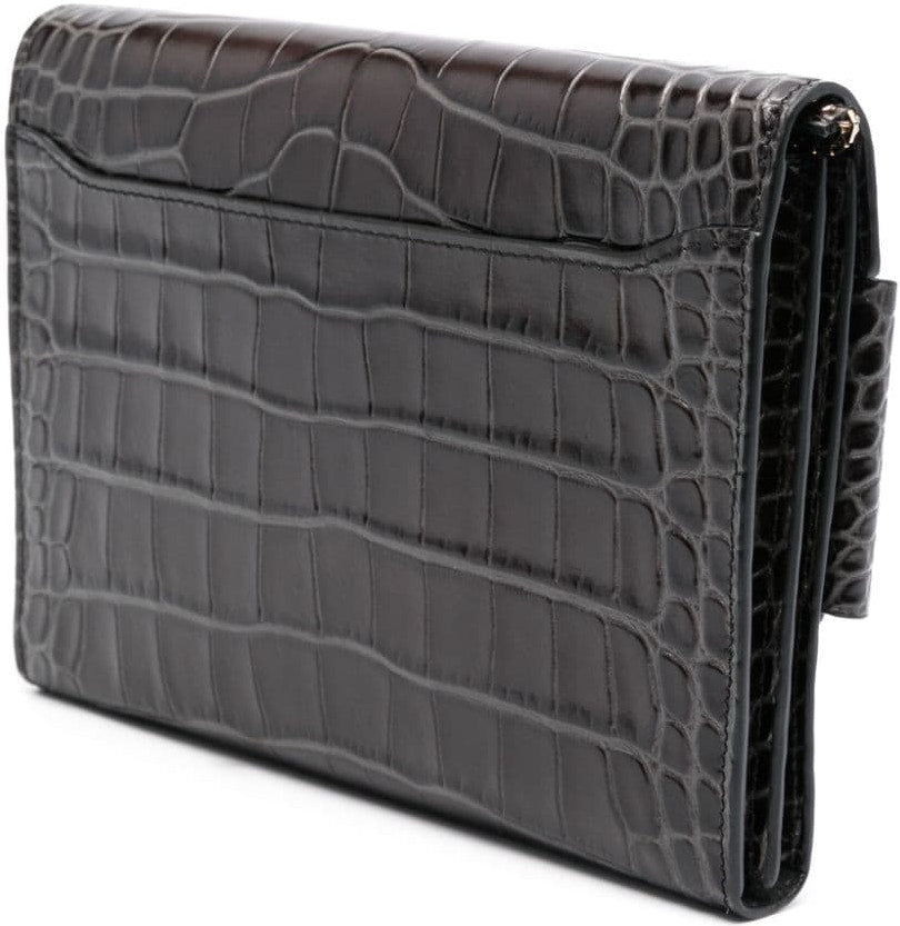 BUCKLE TRAVEL CASE CROCO EMBOSSED LEATHER CLUTCH BAG