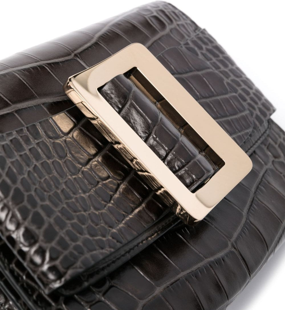 BUCKLE TRAVEL CASE CROCO EMBOSSED LEATHER CLUTCH BAG
