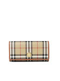Check and Leather Continental Wallet in Archive Beige