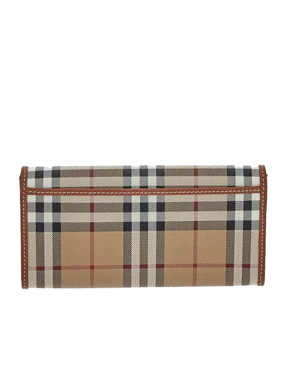 Check and Leather Continental Wallet in Archive Beige