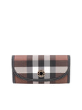 Check and Leather Continental Wallet in Dark Birch Brown
