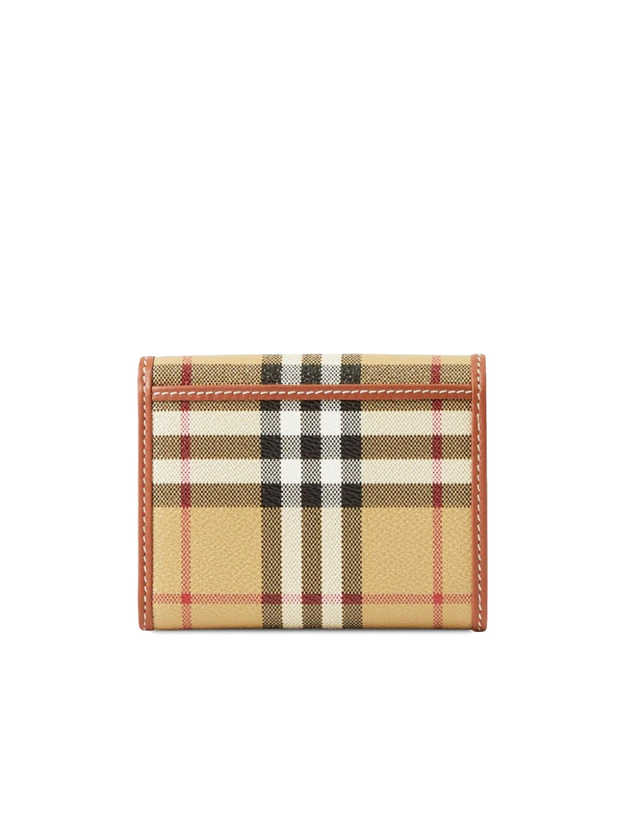Check and Leather Small Folding Wallet in Archive Beige