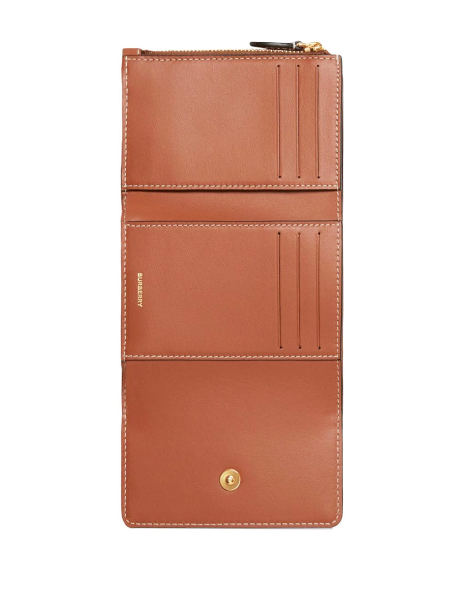 Check and Leather Small Folding Wallet in Archive Beige