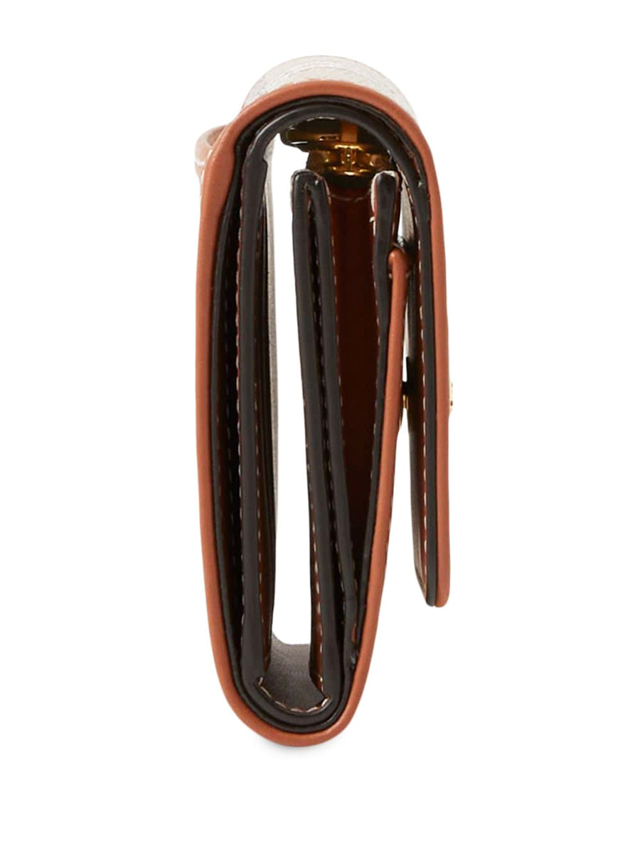Check and Leather Small Folding Wallet in Archive Beige