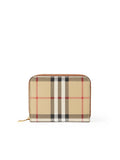 Leather and Check Zipped Wallet in Archive Beige and Briarwood