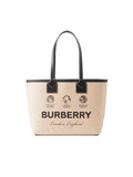 Label Print Cotton and Leather Small London Tote Bag